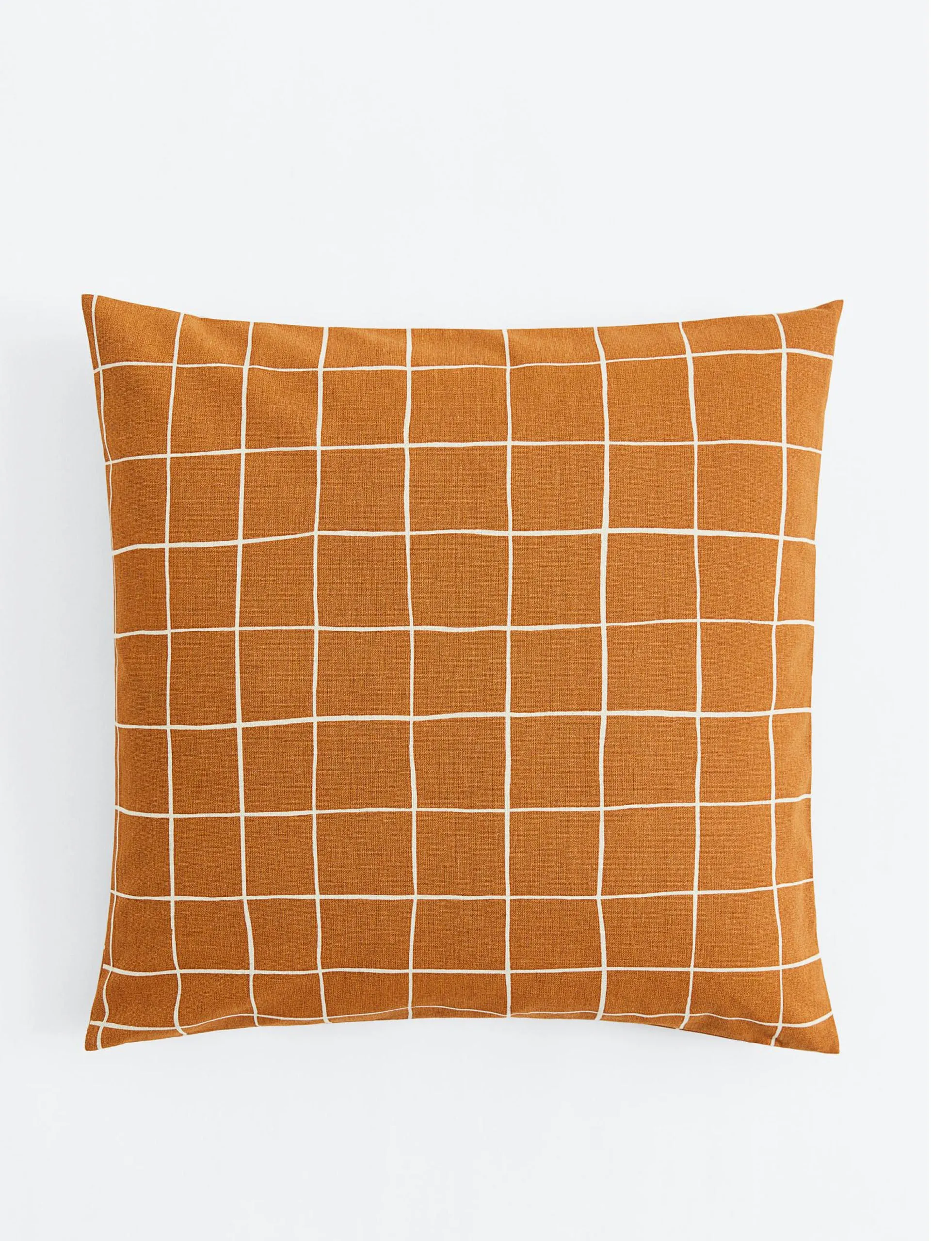 Checked cotton canvas cushion cover