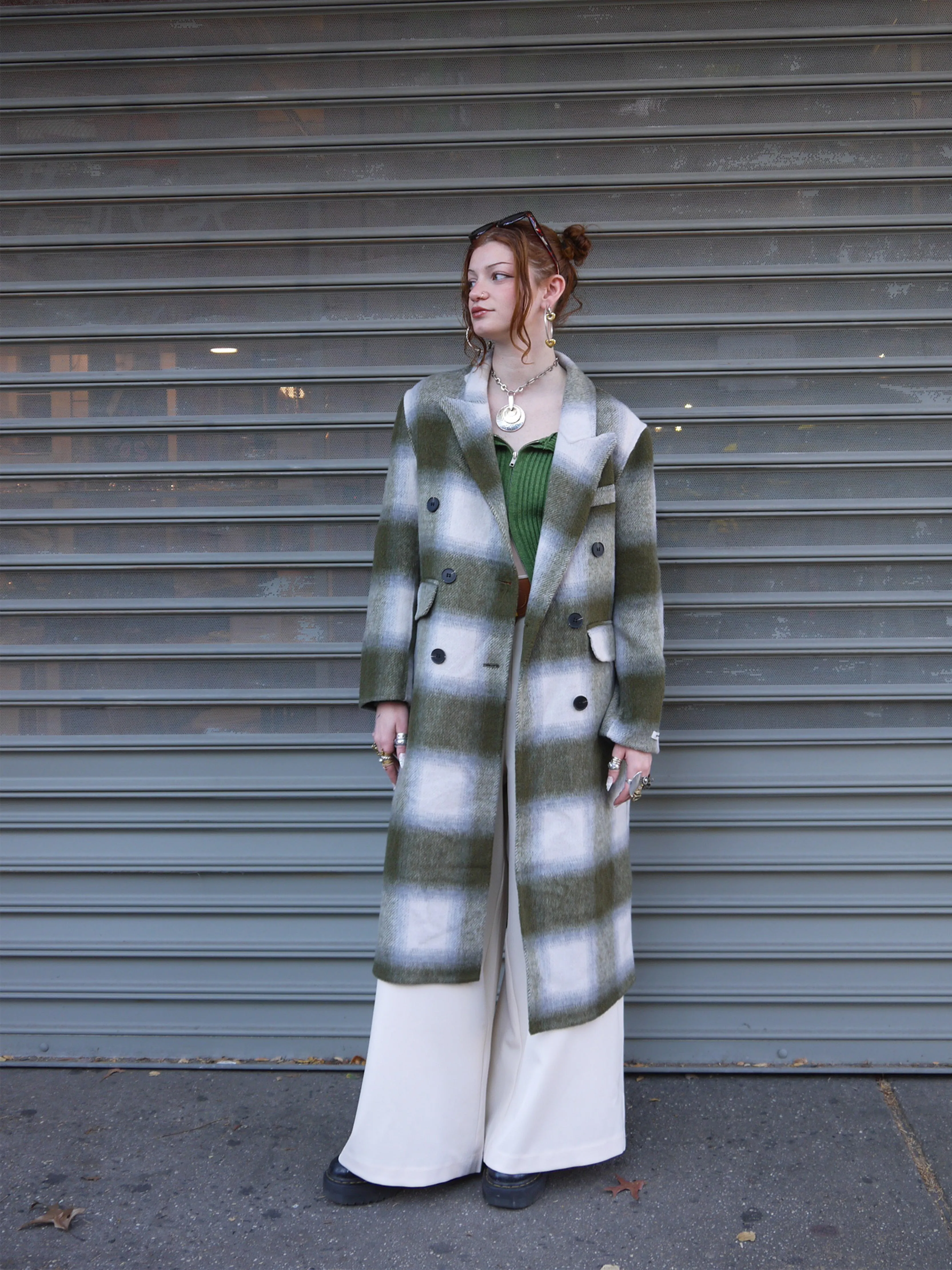 checkered long coat