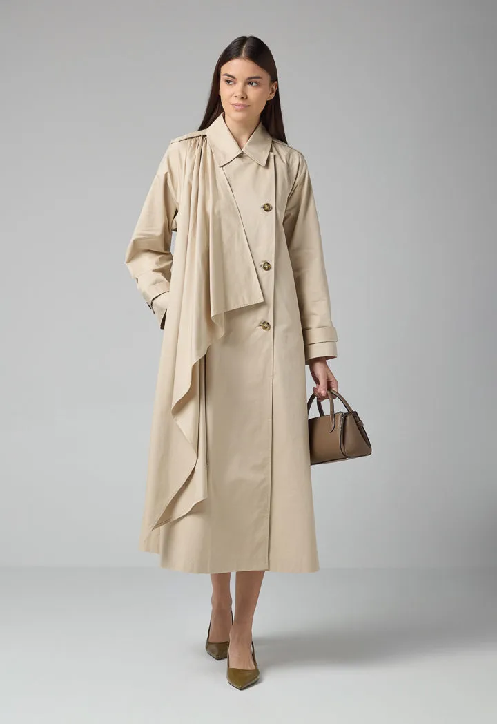 Choice Oversized Trench Coat With Shirt Collar Beige