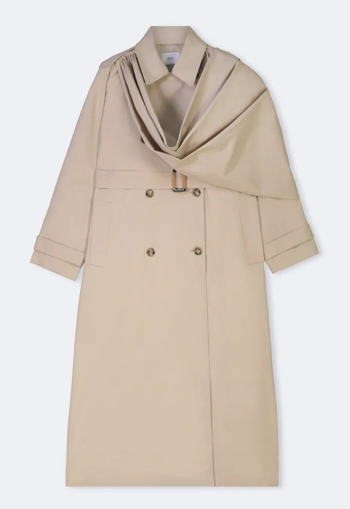 Choice Oversized Trench Coat With Shirt Collar Beige