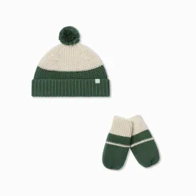 Chunky Knit Colorblock Beanie Hat & Mittens Set