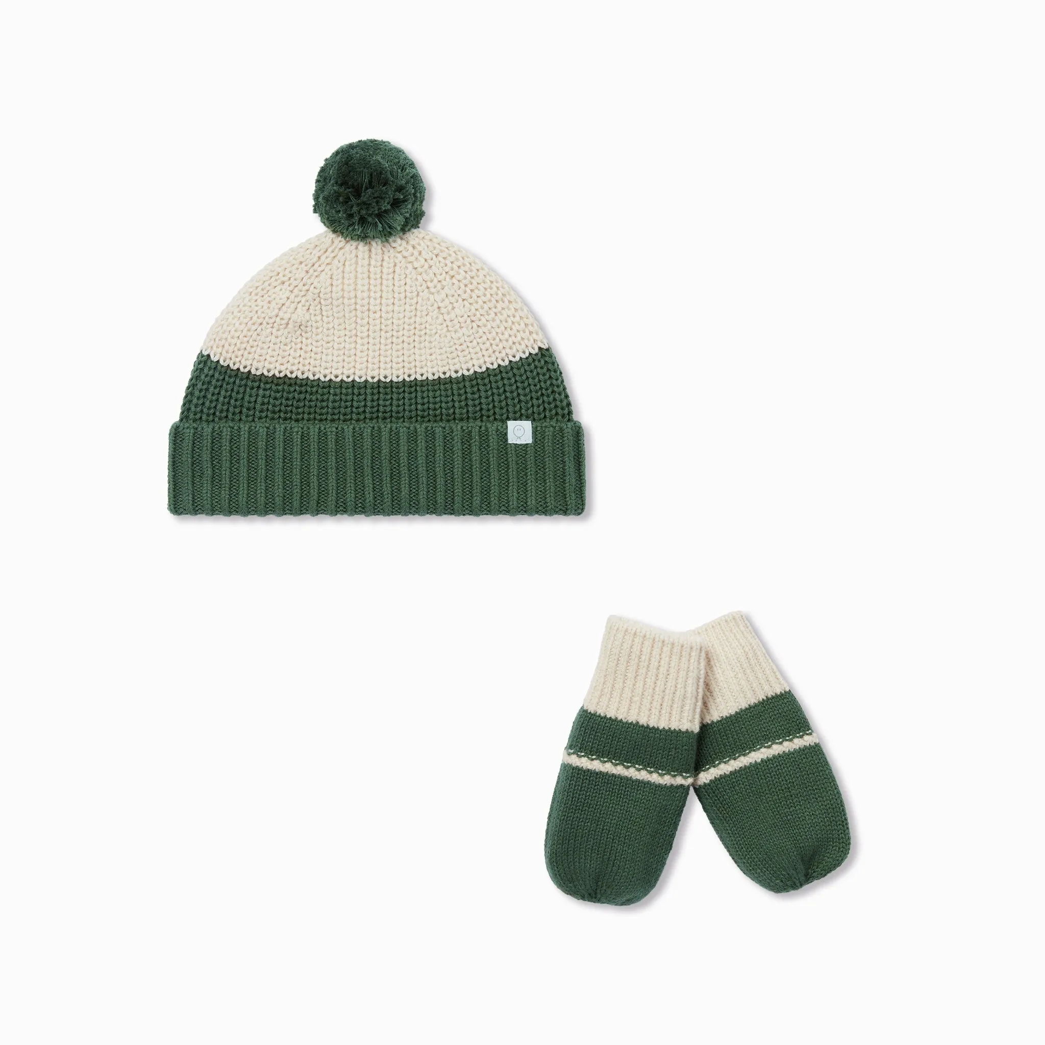 Chunky Knit Colorblock Beanie Hat & Mittens Set