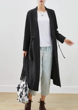 Classy Black Drawstring Pockets Cotton Trench Coats Fall ML2464