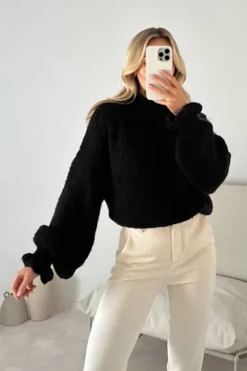 Claudia black knit frill trim jumper