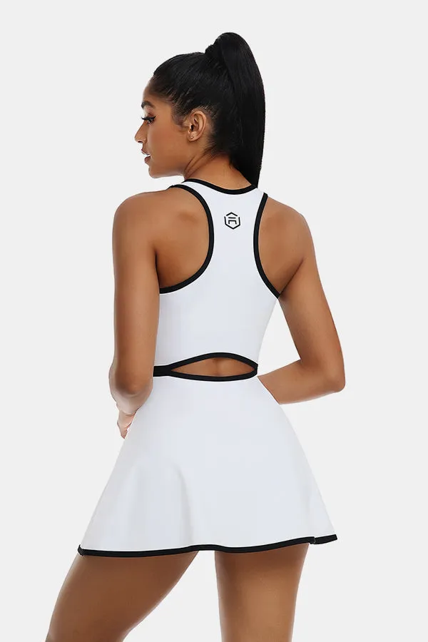 Clearance | White Tennis Dress Workout Dress with Shorts and Built-in Bra Sleeveless Athletic Racerback Golf Dress