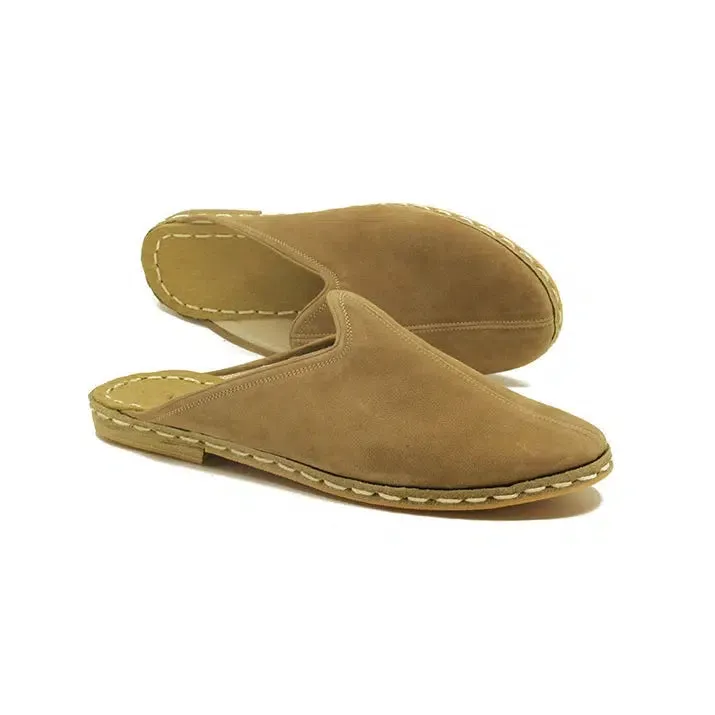 Closed Toe Leather Men's Slippers Nubuck Brown