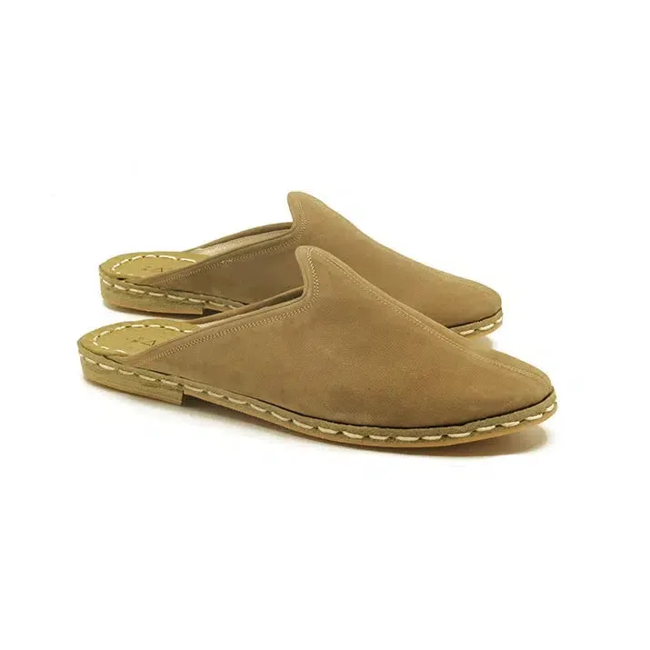 Closed Toe Leather Men's Slippers Nubuck Brown