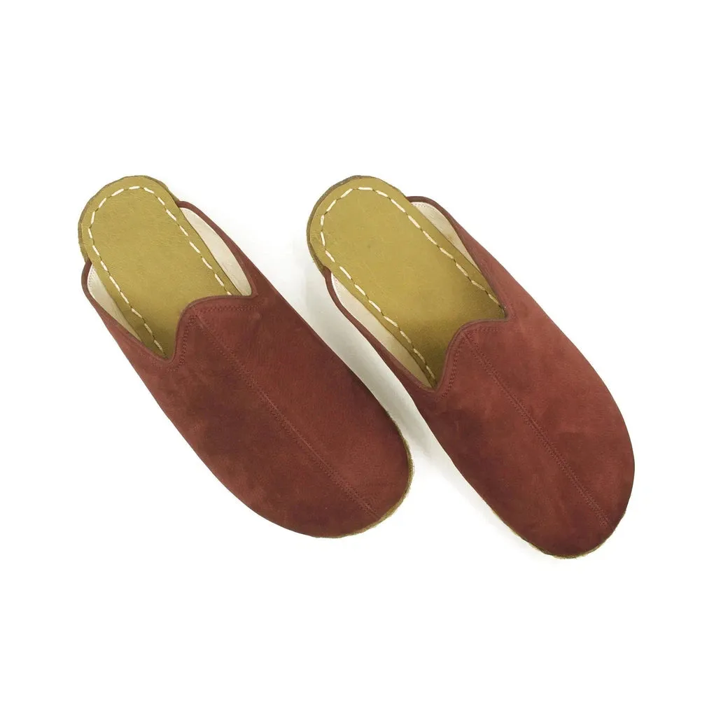 Closed Toe Leather Women's Slippers Burgundy Nubuck