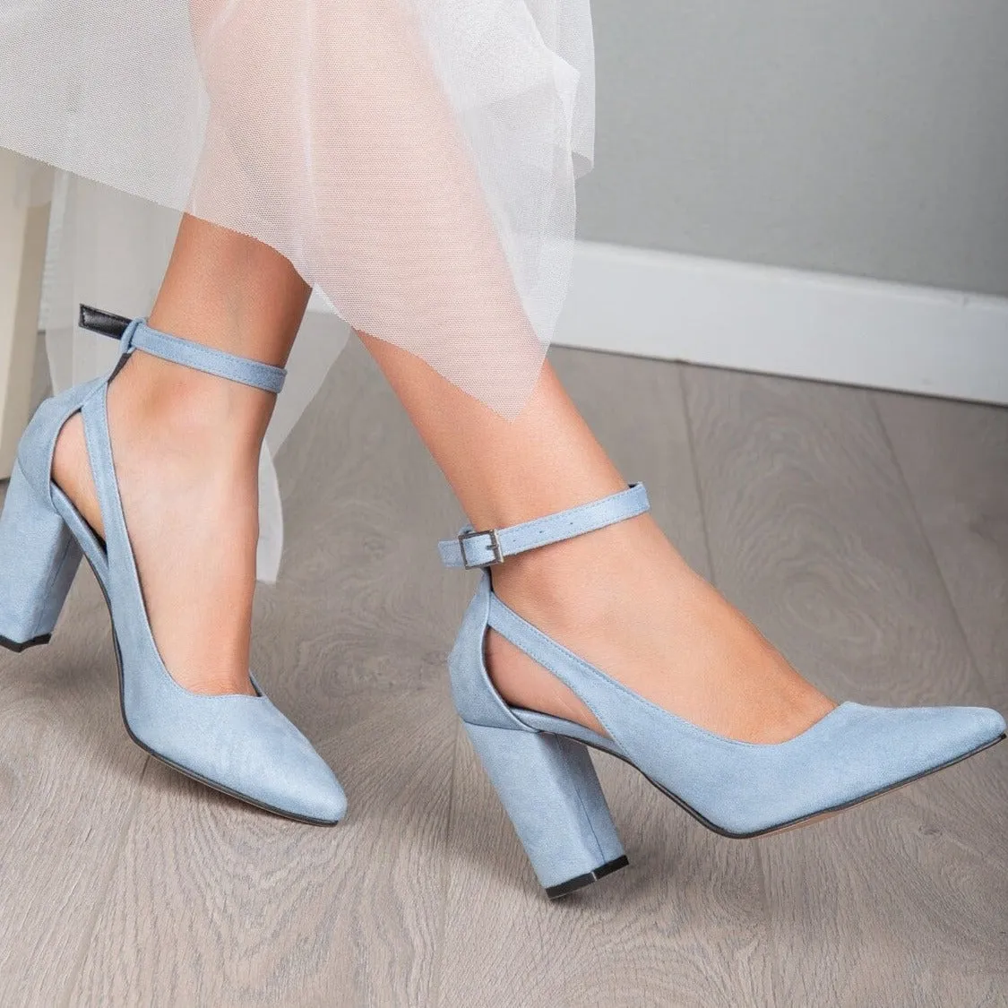 Colette - Baby Blue Suede Wedding Shoes