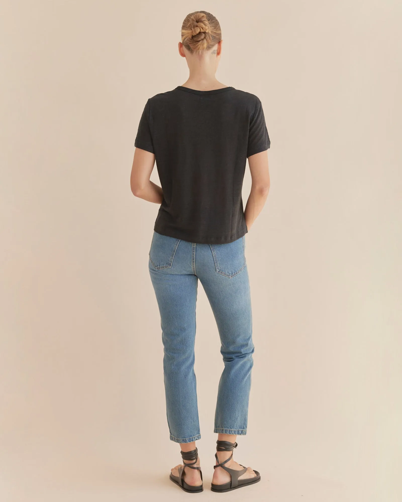 Coogee Linen Crew Neck Tee - Black