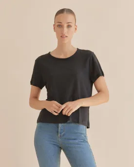 Coogee Linen Crew Neck Tee - Black