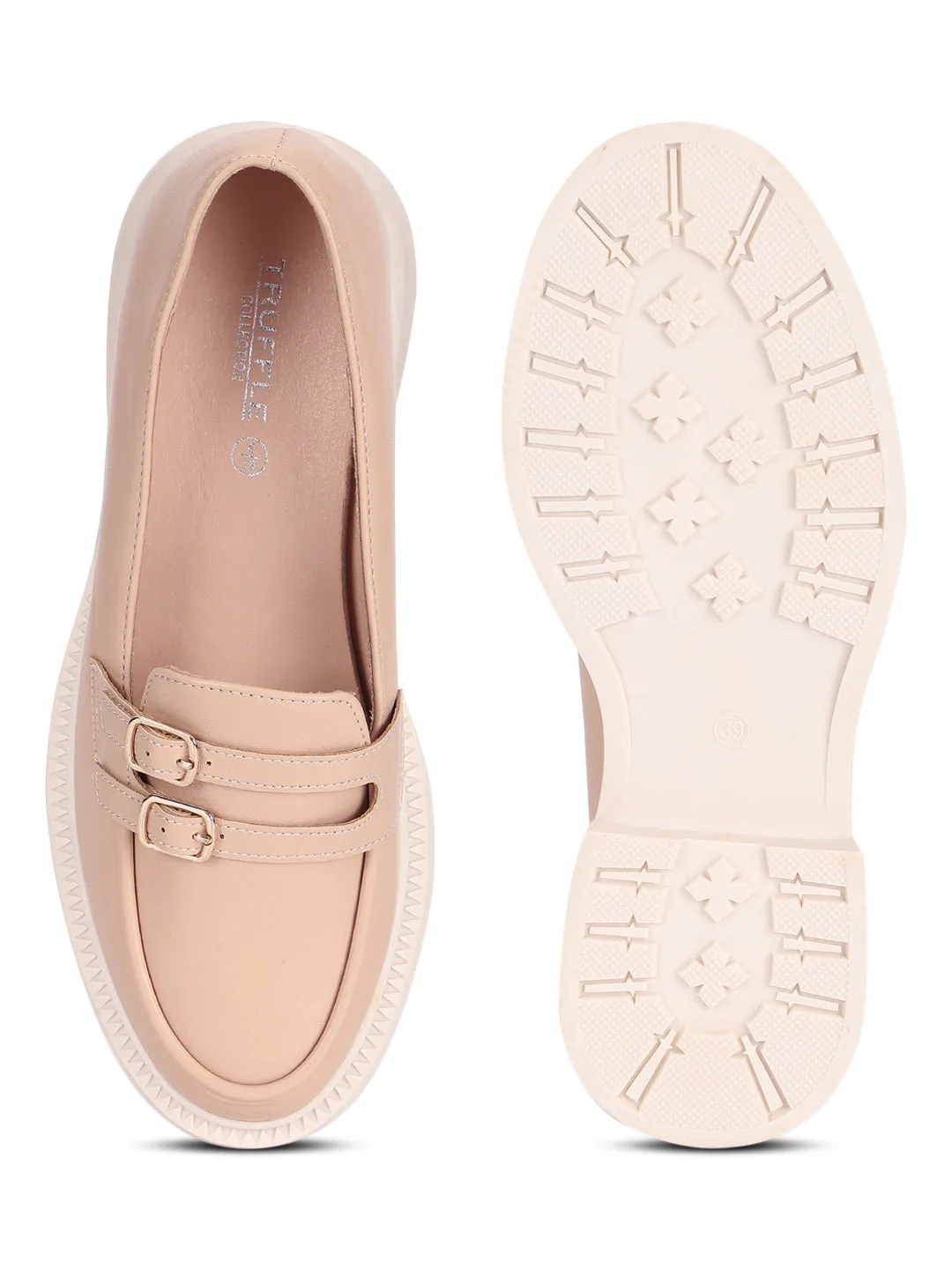 Cream PU Double Buckle Slip-On Heel Loafers (TC-RS3588-CRM)