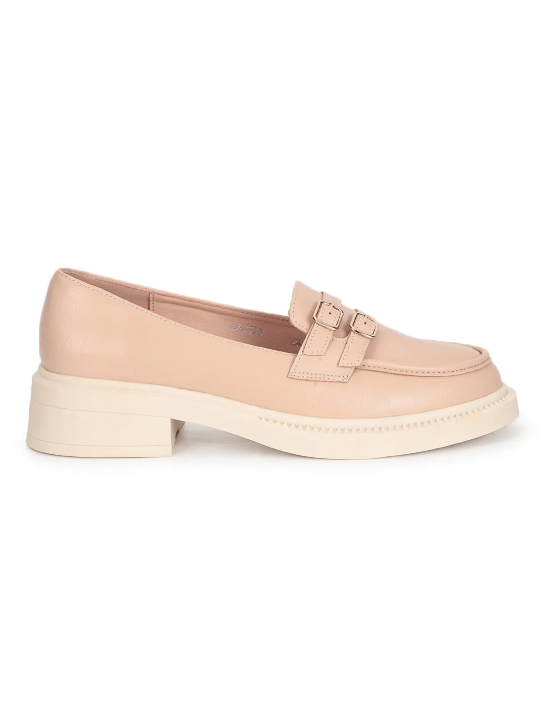 Cream PU Double Buckle Slip-On Heel Loafers (TC-RS3588-CRM)