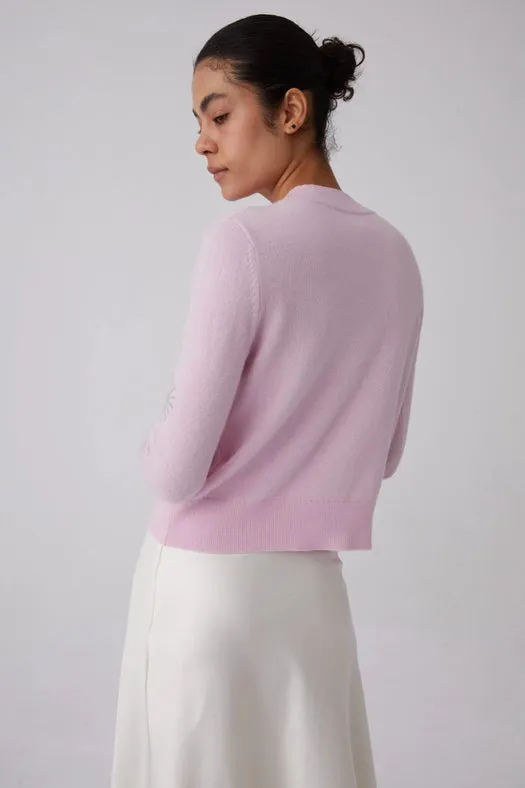 Crystal Embellished Snowflake Cashmere Sweater Pink