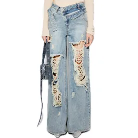 Distressed Deconstructed Waist Wide-Leg Jeans