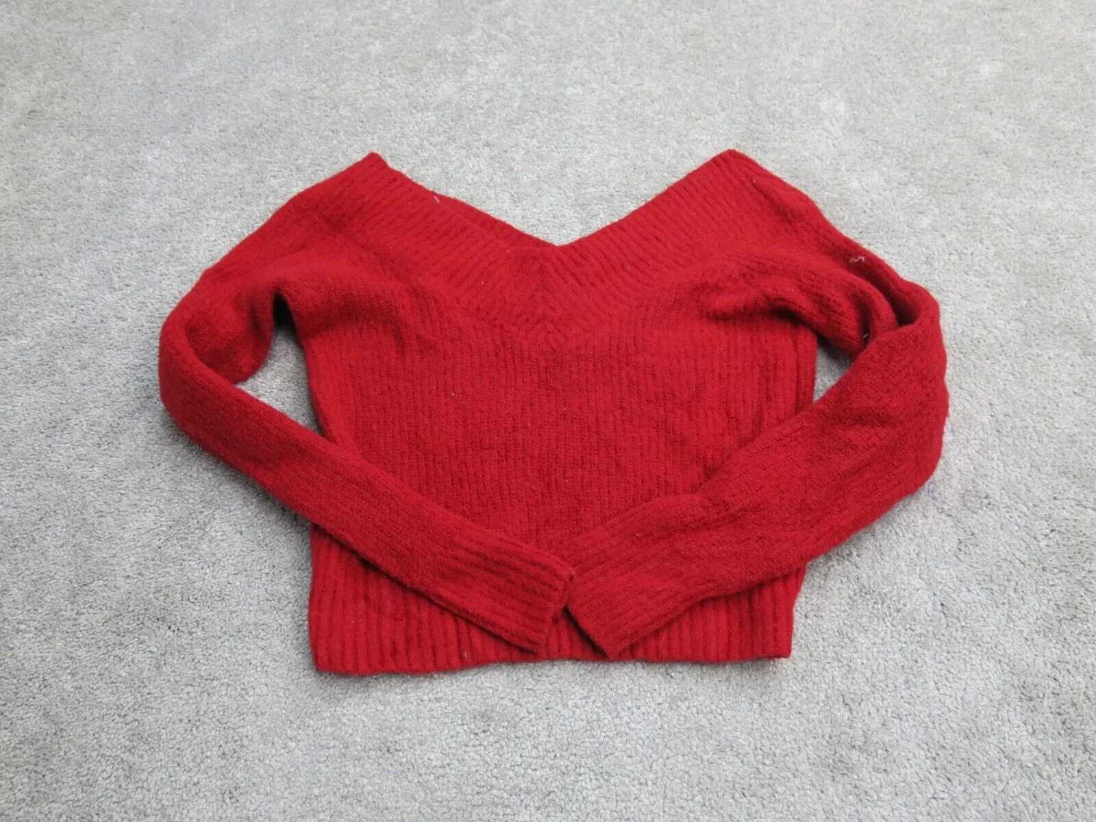 Divided By H&M Womens Pullover Knitted Sweater V Neck Long Sleeve Red Size Small