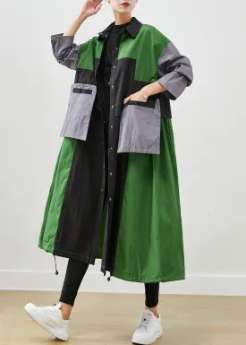 Diy Green Oversized Patchwork Pockets Cotton Coats Fall ML1925