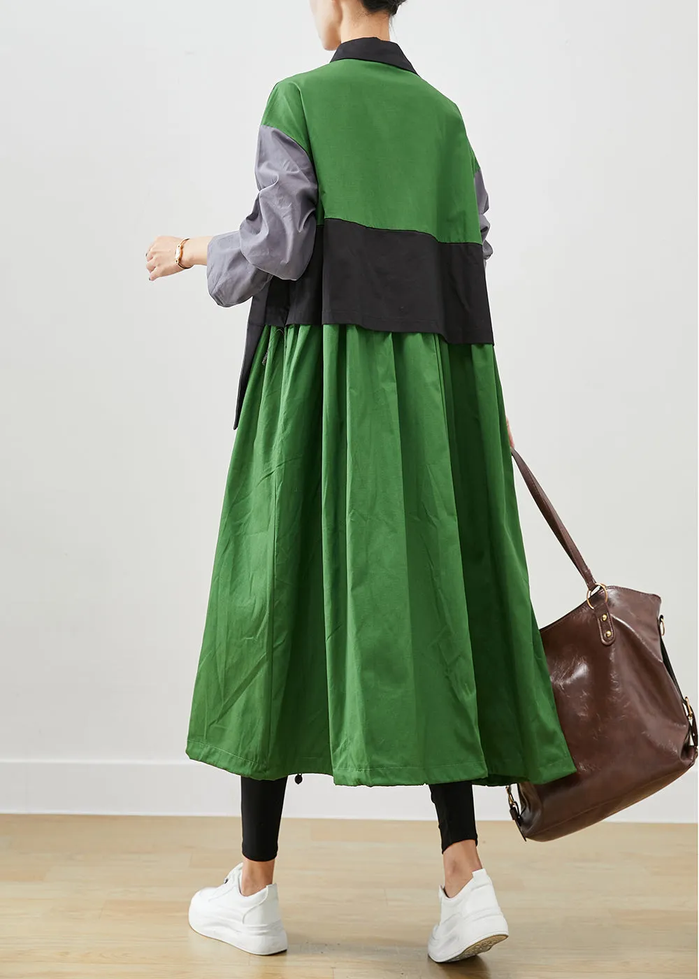 Diy Green Oversized Patchwork Pockets Cotton Coats Fall ML1925