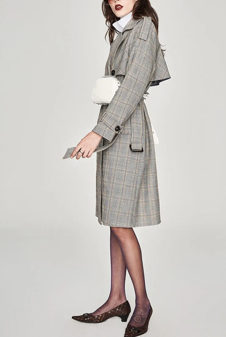 Double-breasted Plaid Long Trench Coat