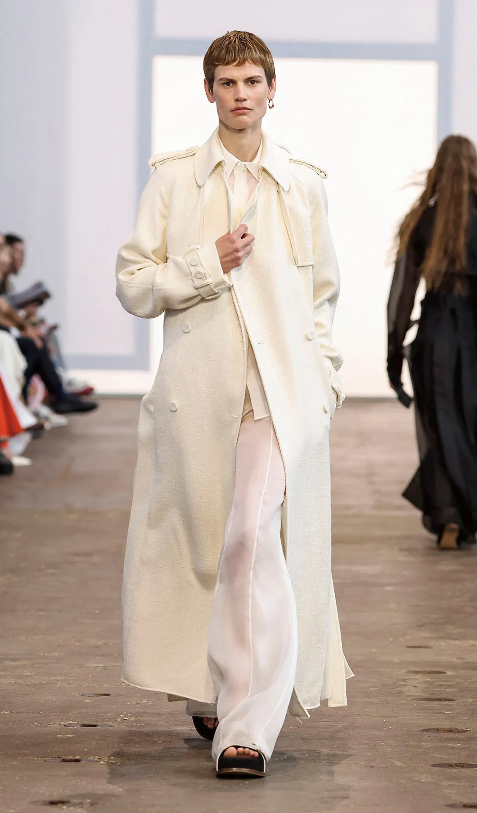 Eithne Trench Coat in Ivory Silk Virgin Wool Slub