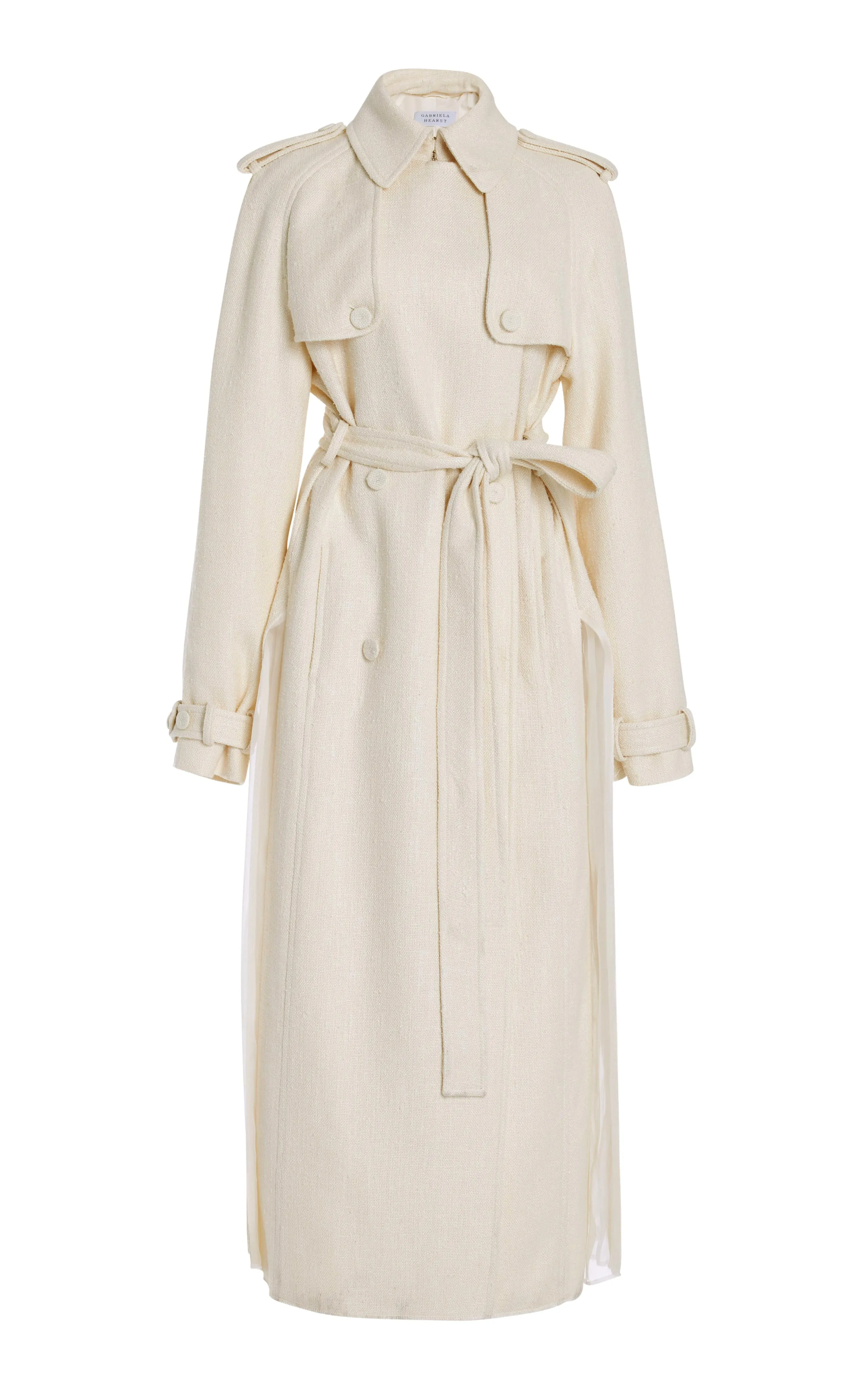 Eithne Trench Coat in Ivory Silk Virgin Wool Slub