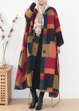 Elegant oversize long coats wild outwear yellow plaid winter wool overcoat