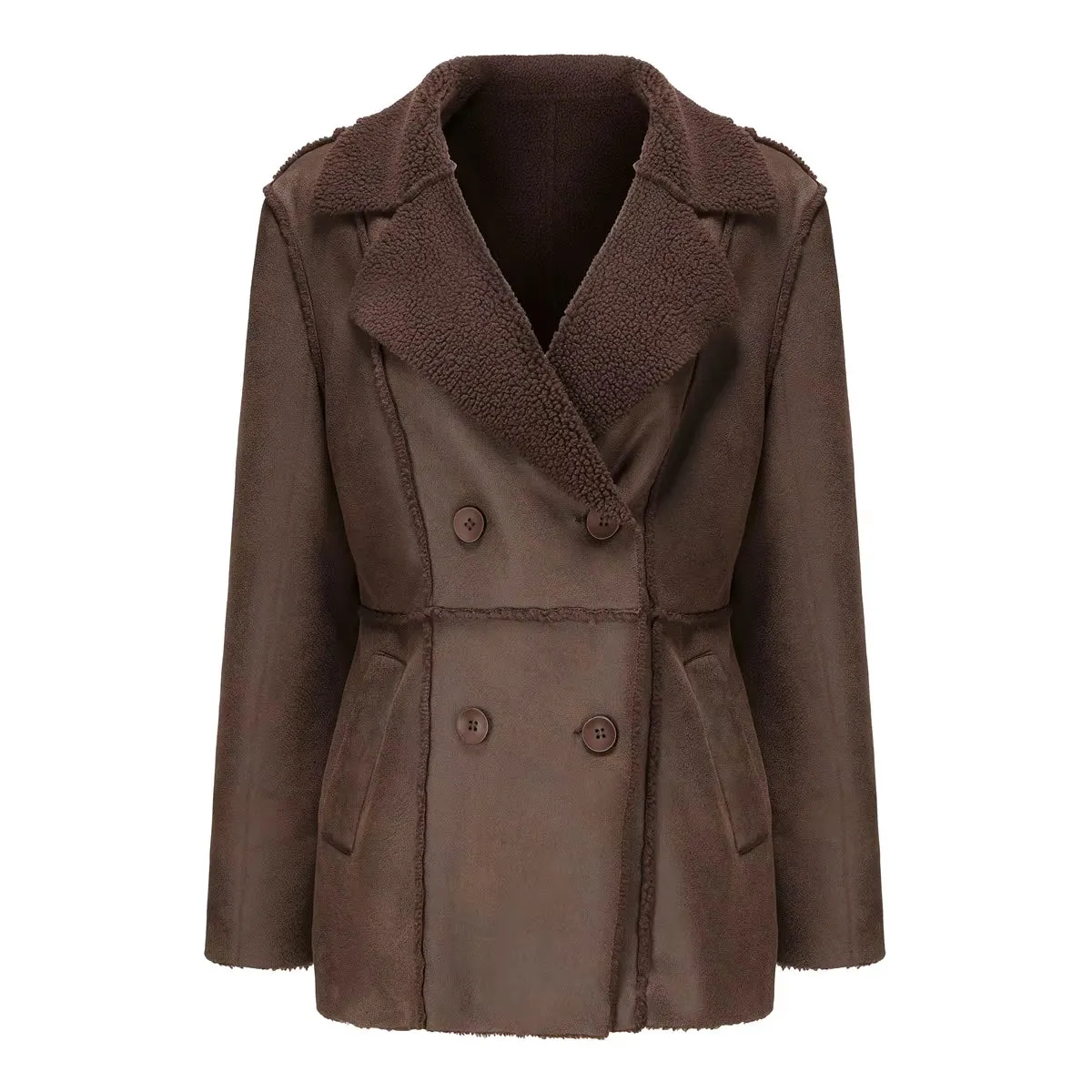 Elite Women High Quality Double Breasted Fashion Suede Trench Coat  Plush Lining Casual Wear