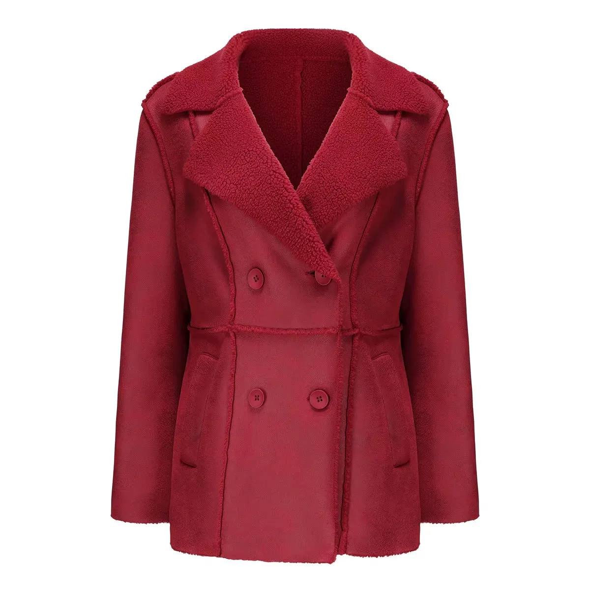 Elite Women High Quality Double Breasted Fashion Suede Trench Coat  Plush Lining Casual Wear