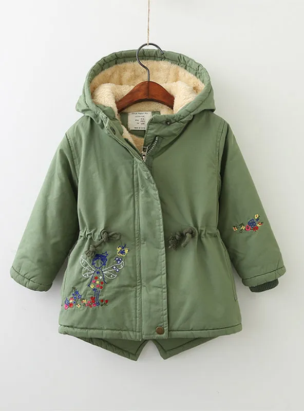 Embroidery Girls Winter Jackets Coat Lace up