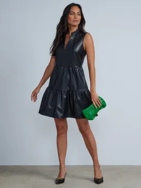 Faux Leather Sleeveless Babydoll Dress