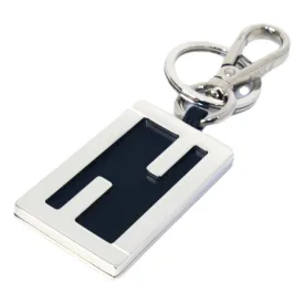 Fendi Baguette Silver Metal Black Leather Key Charm 7AP040