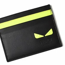 Fendi Card Case Business Holder FENDI Leather I SEE YOU Black Fluo Yellow 7M0164