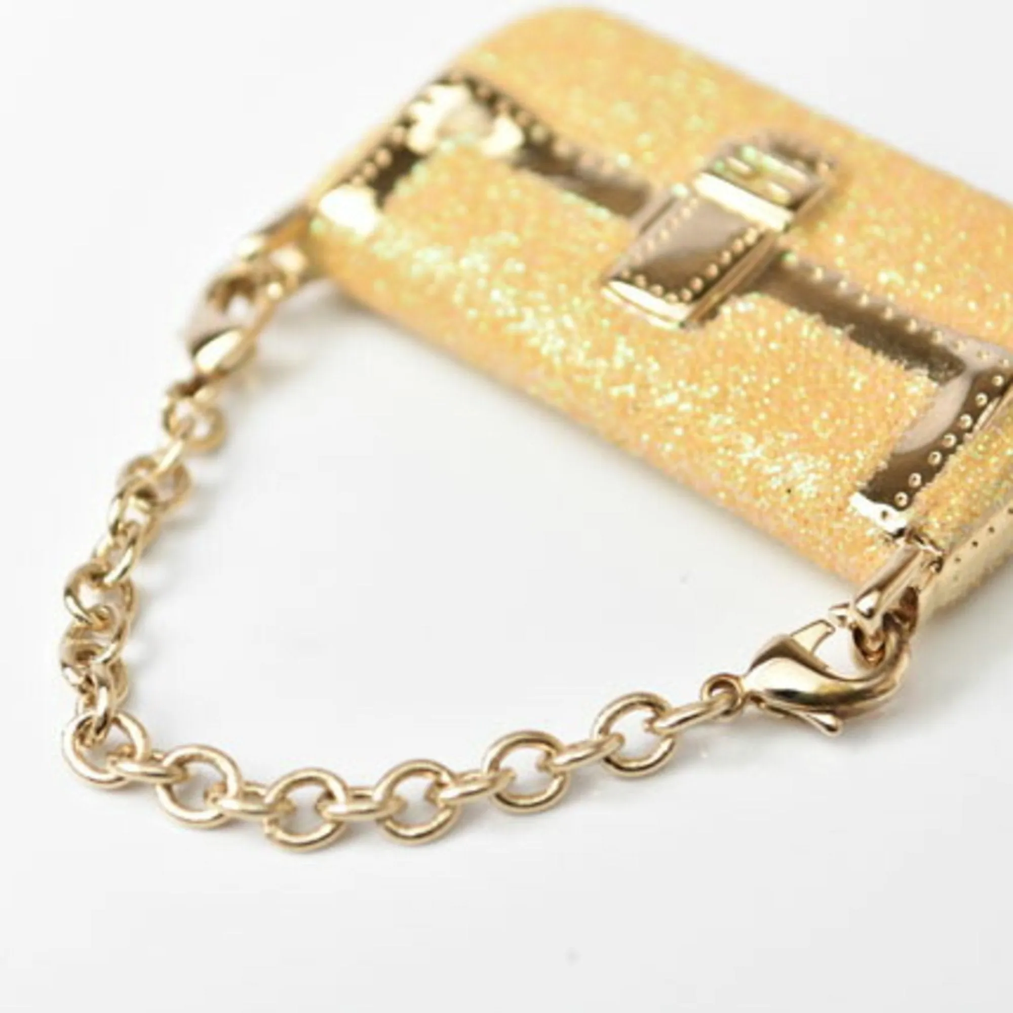 Fendi Keychain Bag Charm FENDI Mamma Bucket Motif Metallic Yellow Gold Metal