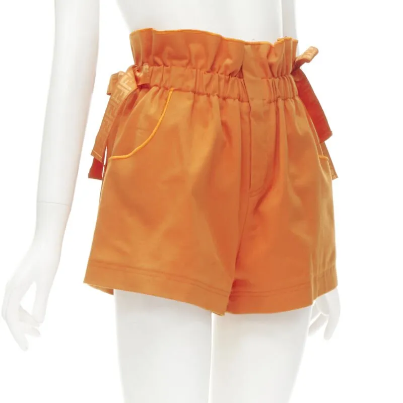 FENDI orange Forever FF monogram drawstring paperbag high waist bloomer shorts S