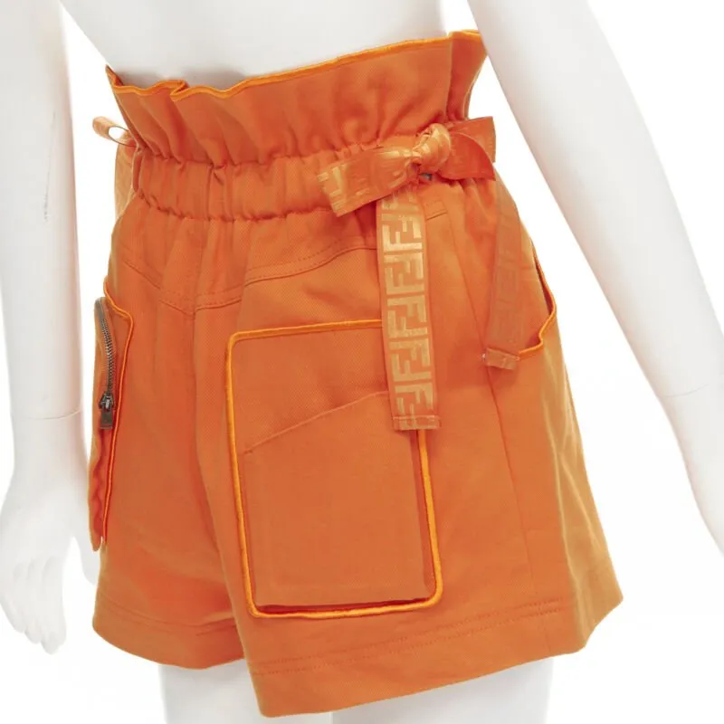 FENDI orange Forever FF monogram drawstring paperbag high waist bloomer shorts S