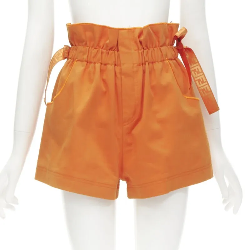 FENDI orange Forever FF monogram drawstring paperbag high waist bloomer shorts S