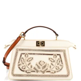 FENDI Peekaboo ISeeU Bag Floral Ajour Embroidered Canvas East West