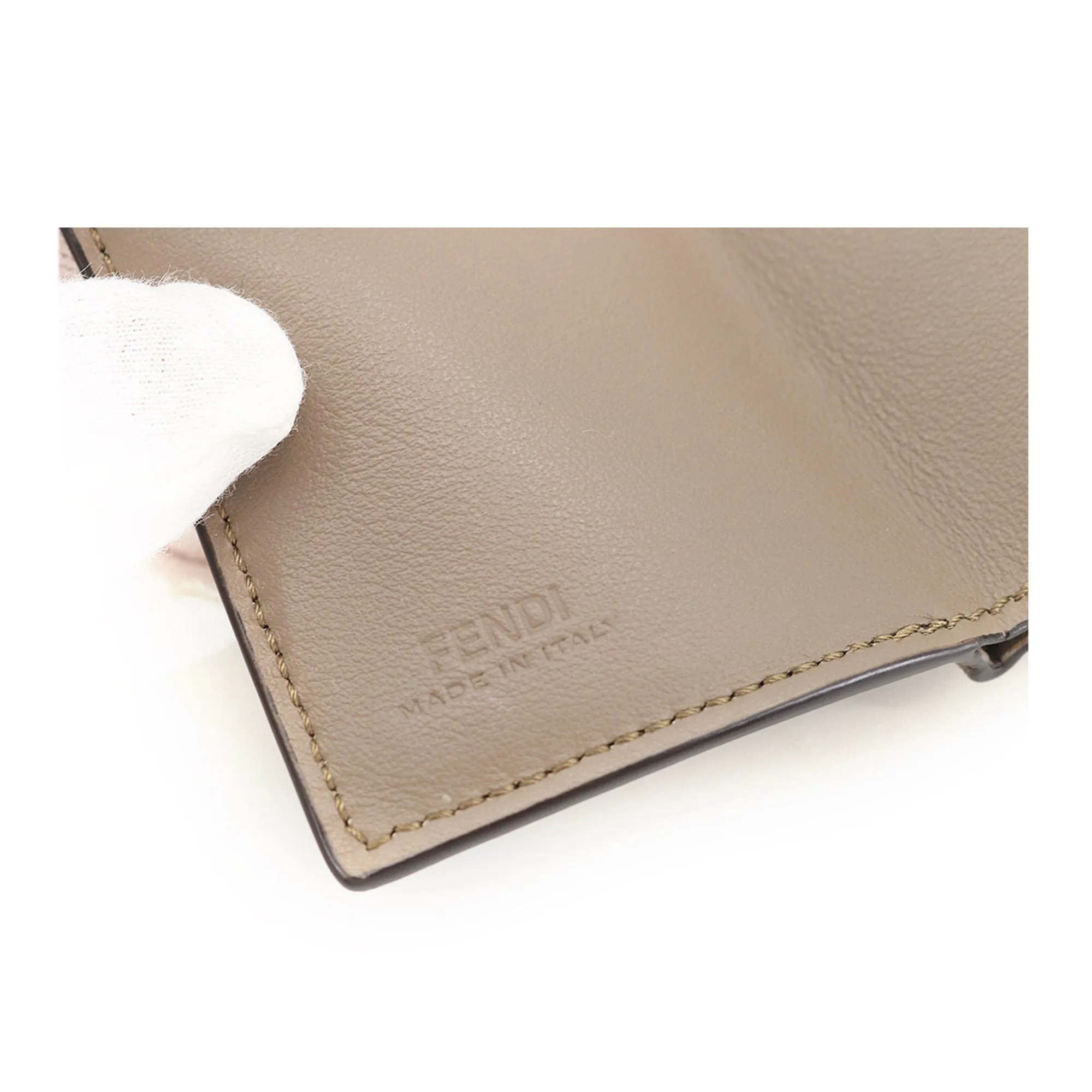 FENDI Peekaboo Trifold Wallet Leather Beige 8M0426 Silver Metal Fittings