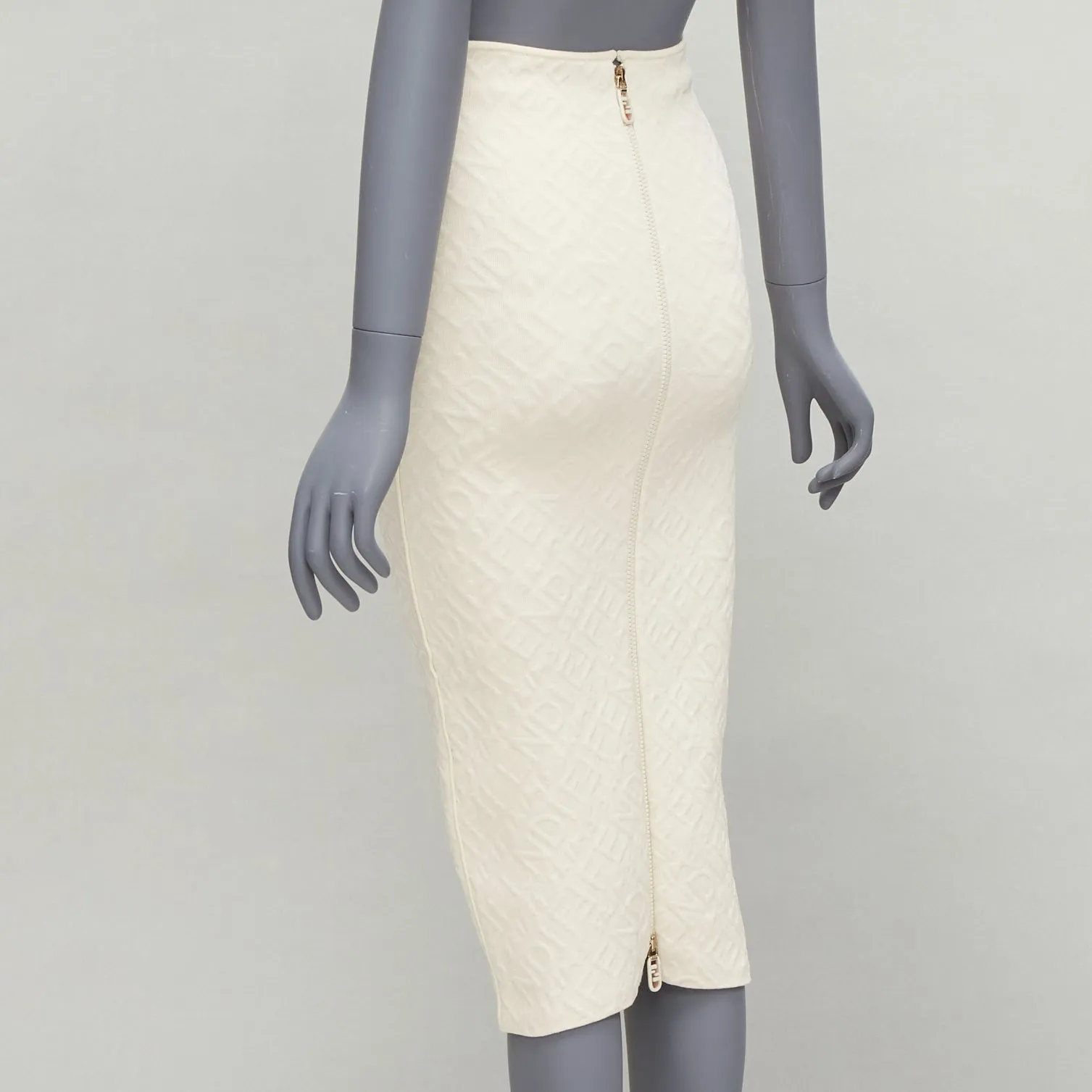 FENDI SKIMS cream logo jacquard high waisted pencil skirt IT36 XXS