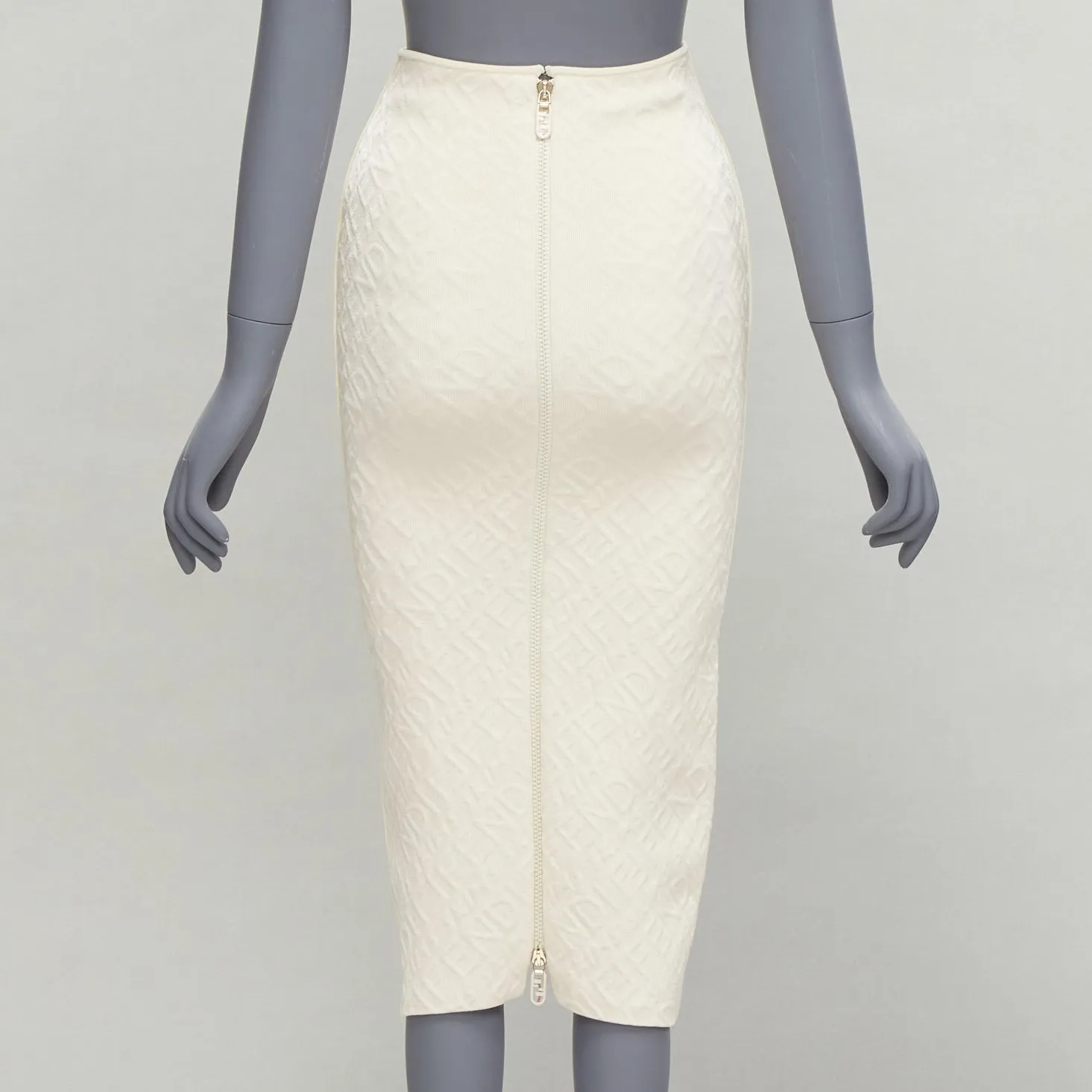 FENDI SKIMS cream logo jacquard high waisted pencil skirt IT36 XXS