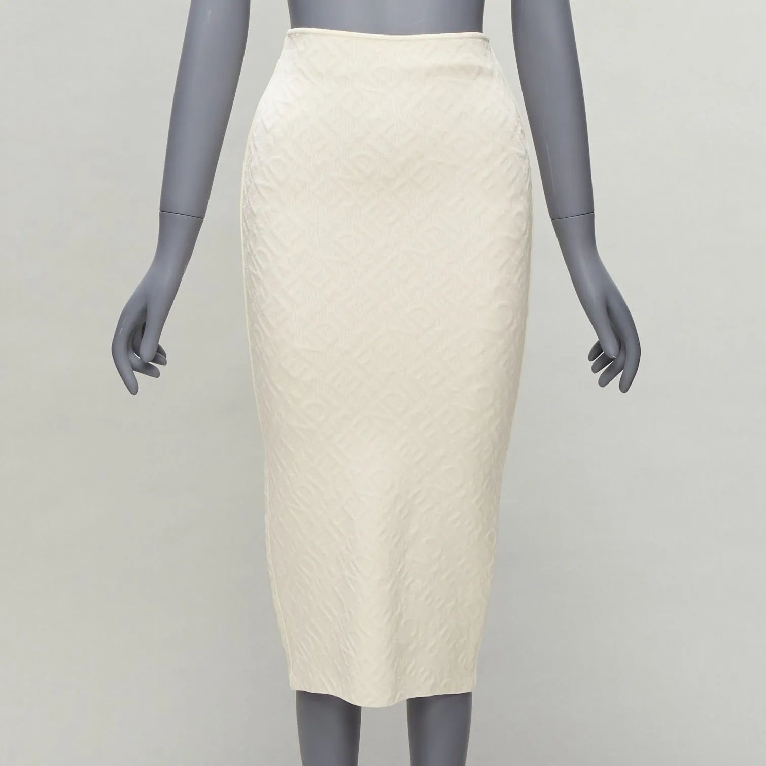 FENDI SKIMS cream logo jacquard high waisted pencil skirt IT36 XXS