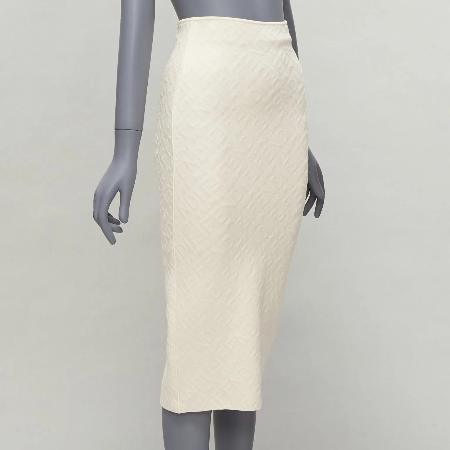 FENDI SKIMS cream logo jacquard high waisted pencil skirt IT36 XXS