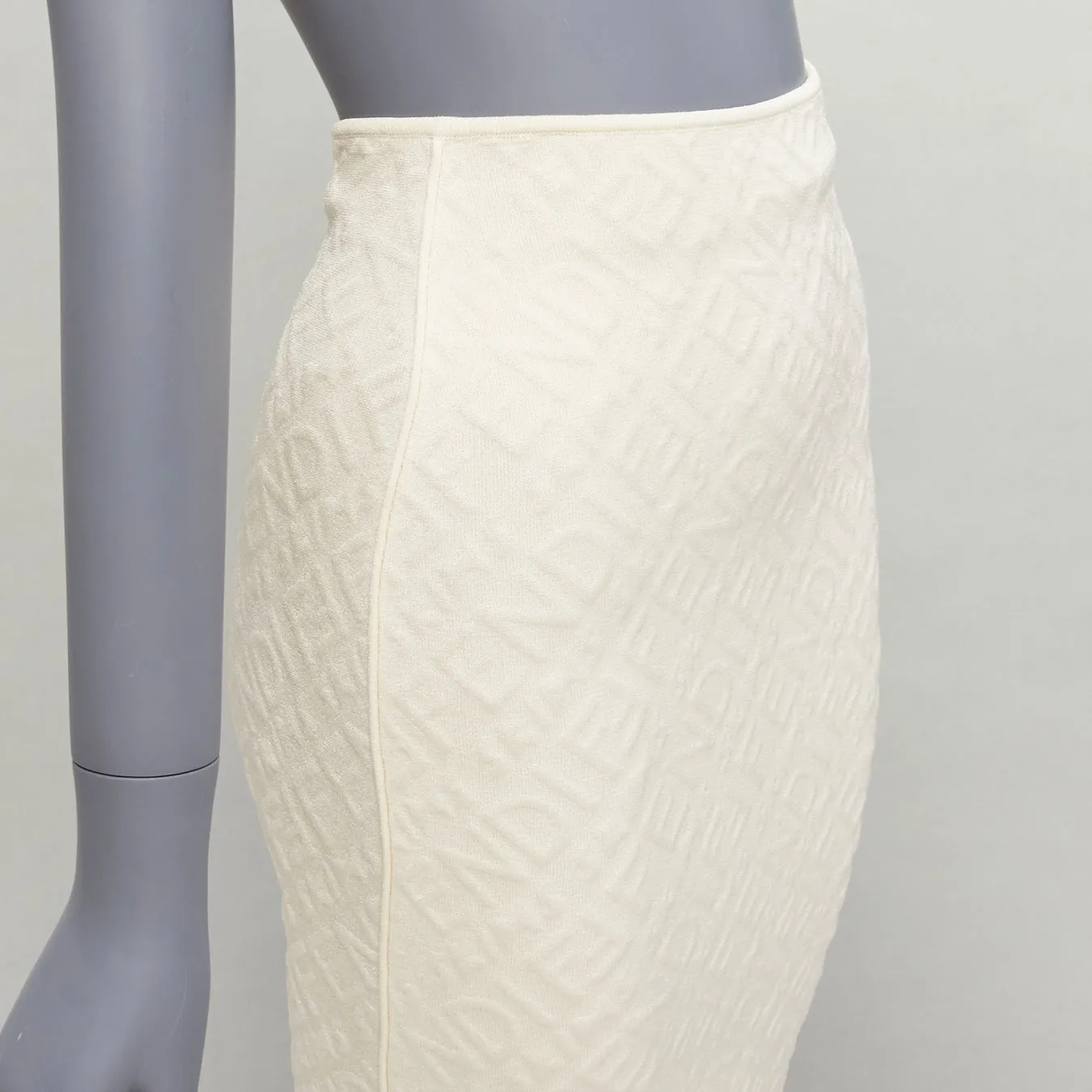 FENDI SKIMS cream logo jacquard high waisted pencil skirt IT36 XXS