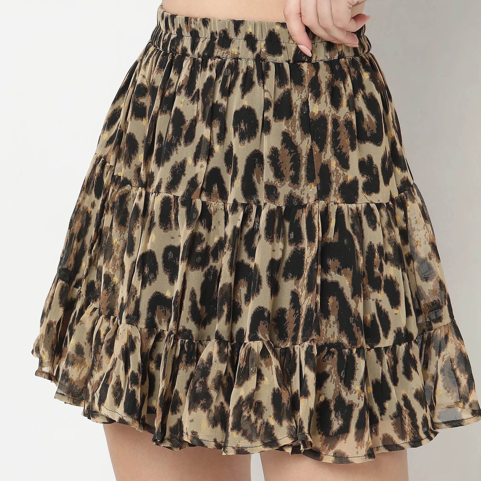 Fitted Animal Print Mid Rise Skirt