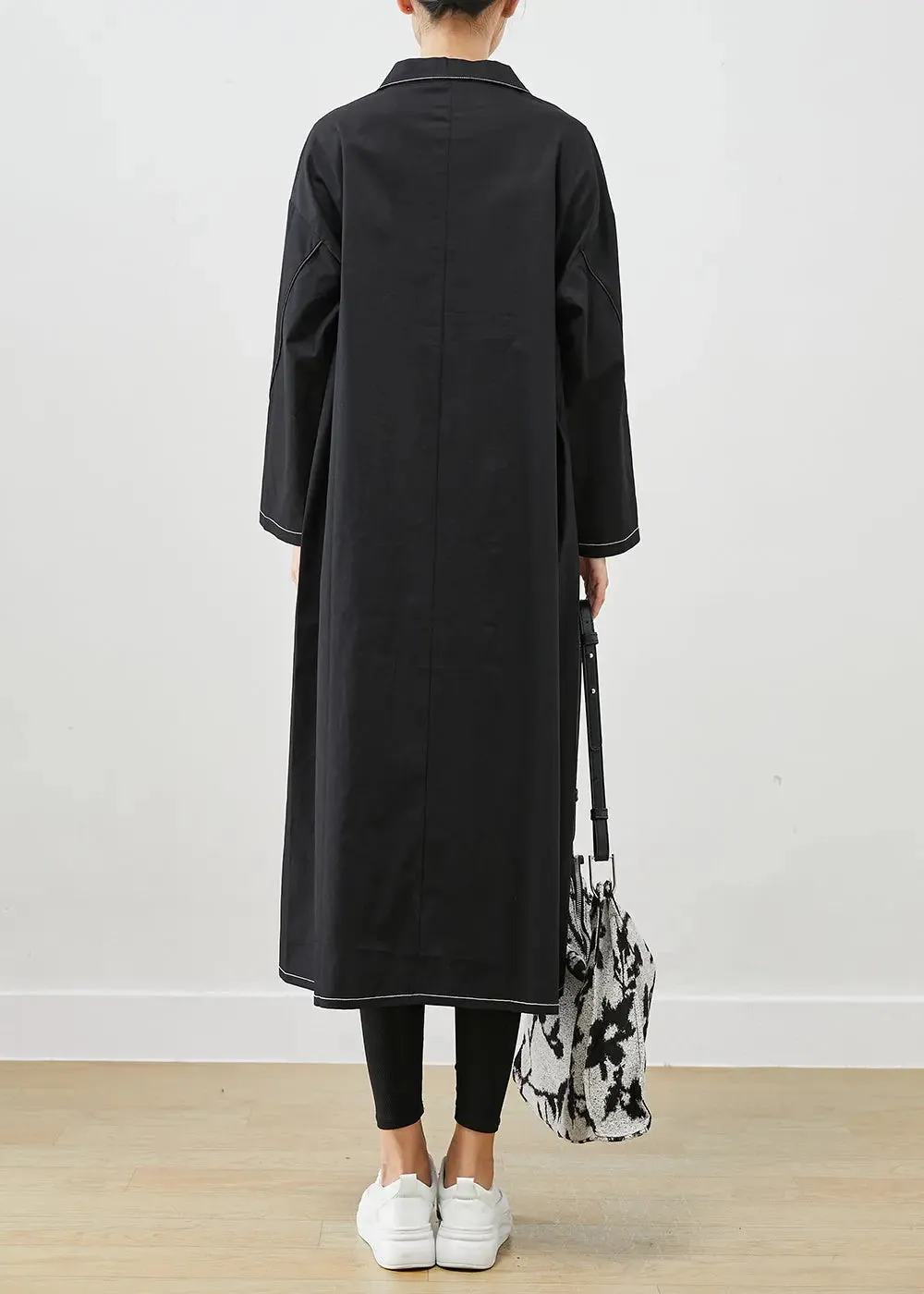 Fitted Black Asymmetrical Oversized Cotton Coats Fall ML0469