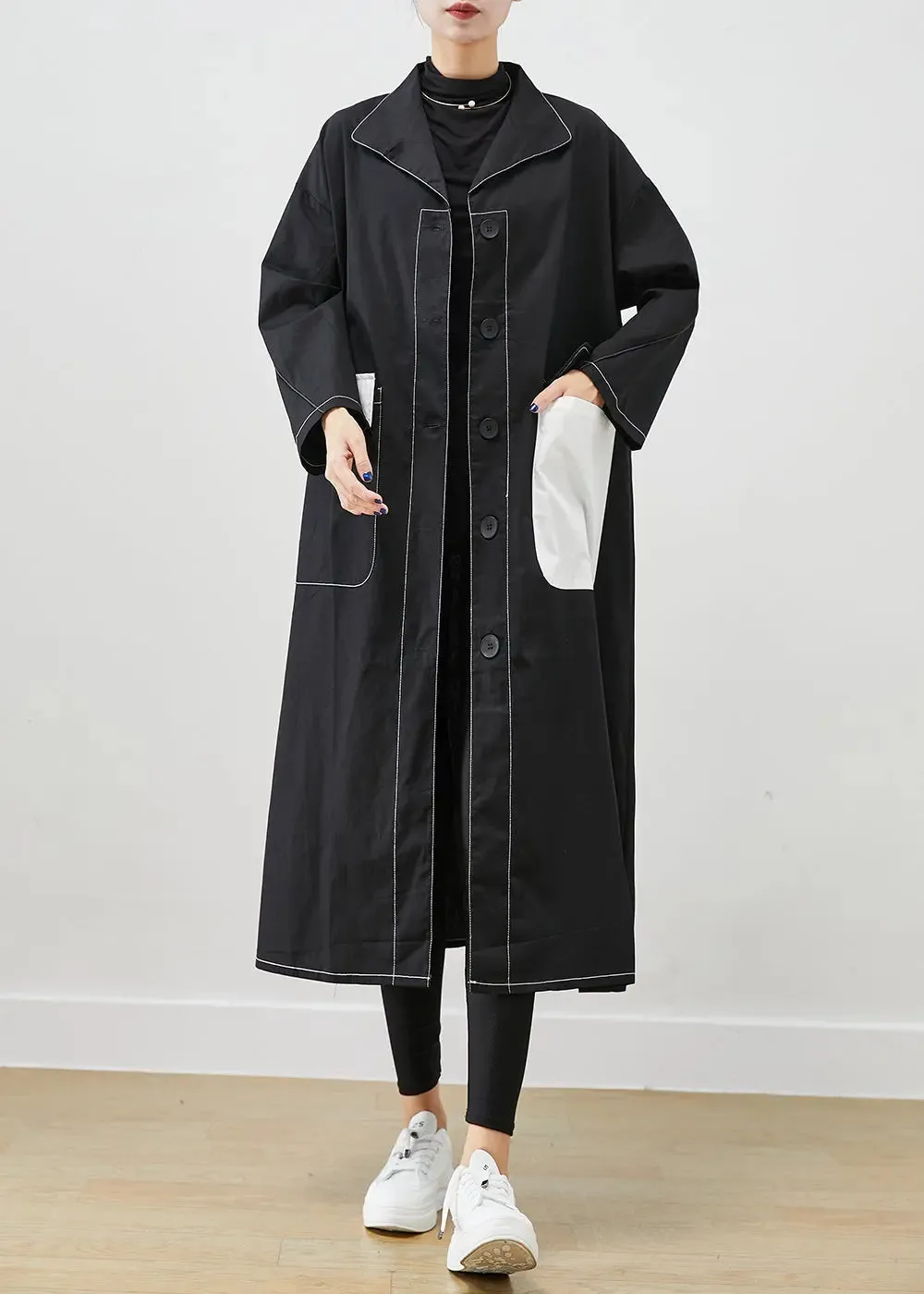 Fitted Black Asymmetrical Oversized Cotton Coats Fall ML0469