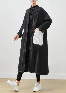 Fitted Black Asymmetrical Oversized Cotton Coats Fall ML0469