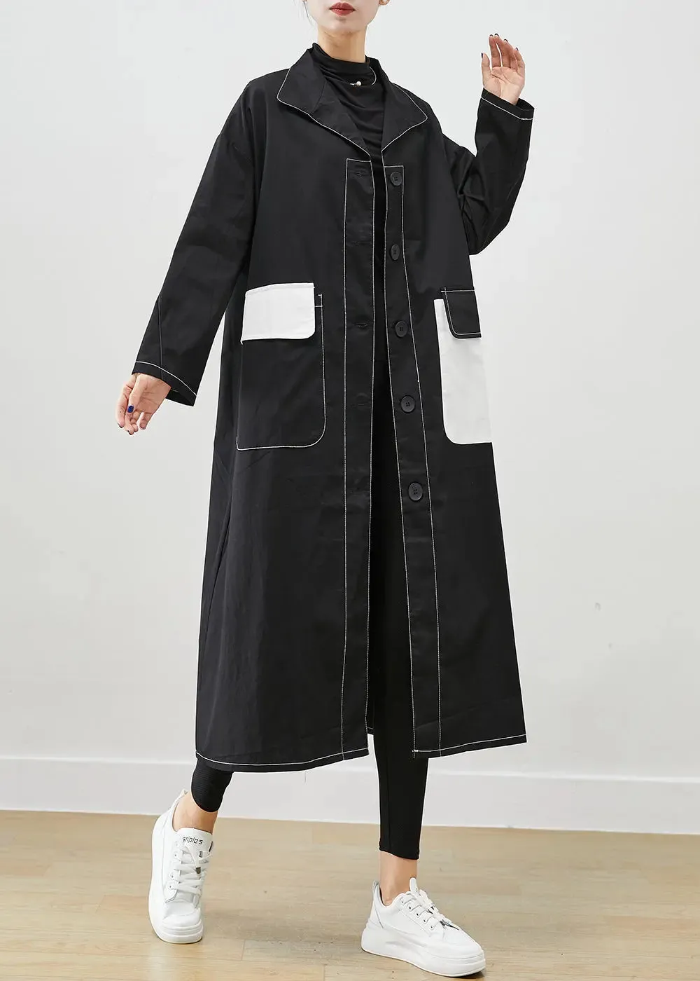 Fitted Black Asymmetrical Oversized Cotton Coats Fall ML0469