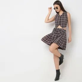 Flare Fit Checkered Skirt