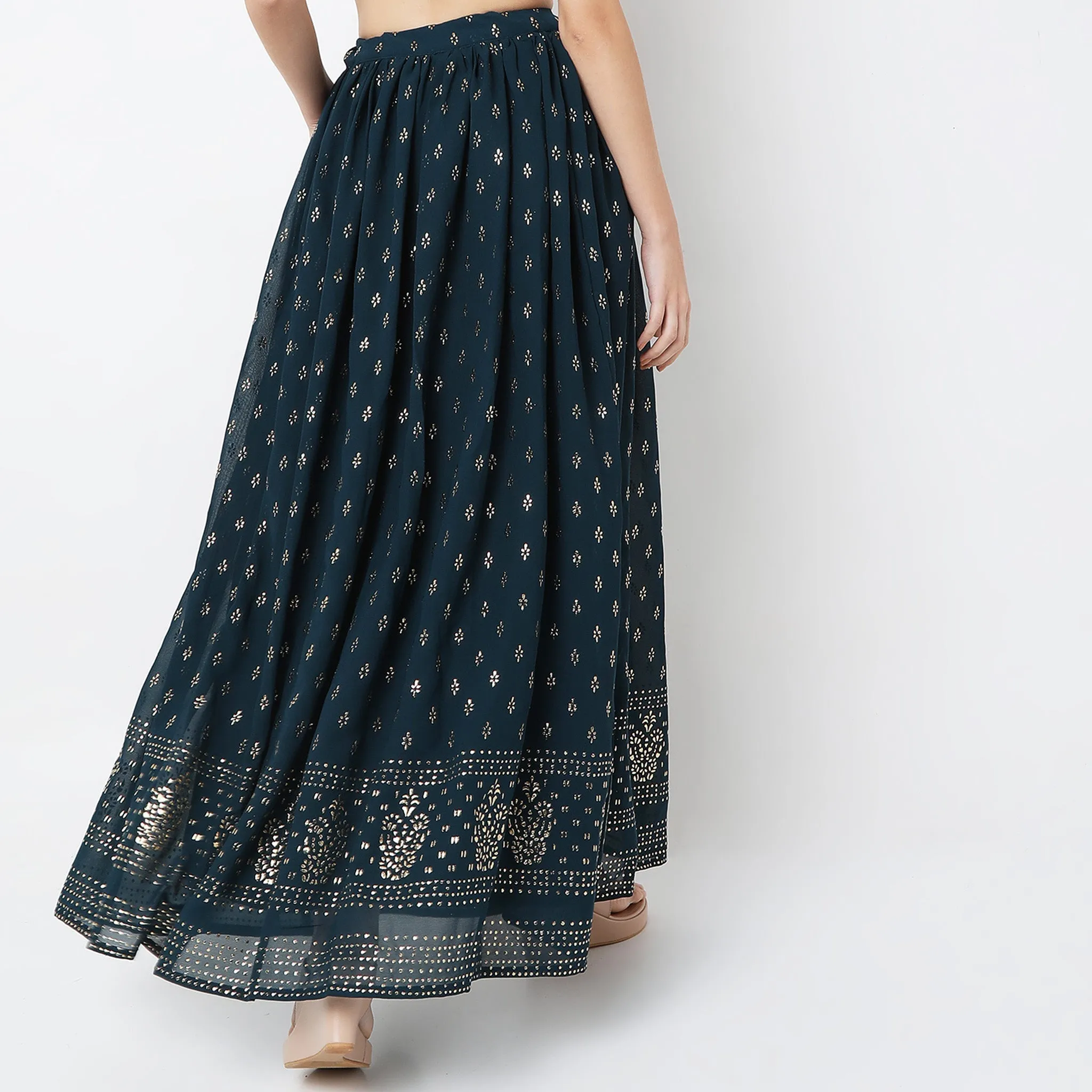 Flare Fit Printed Skirt